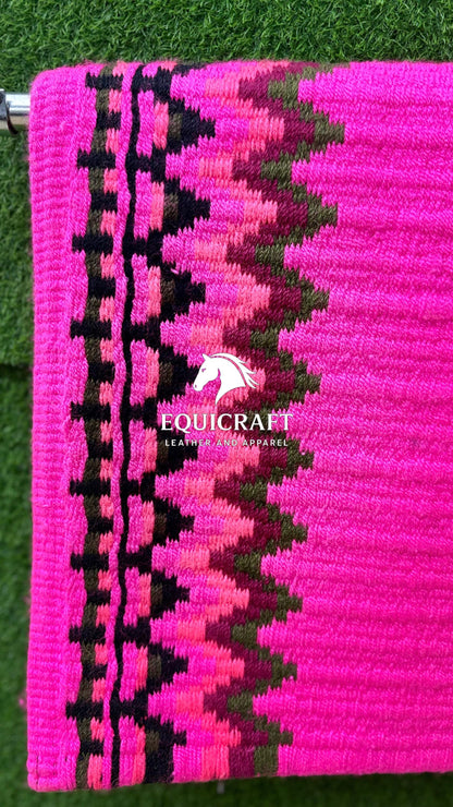 Hot Pink Olive Wool Western Saddle Blanket – Handmade Show Blanket | Horse Pad Barrel Racing Rodeo Tack SIZE 36X42