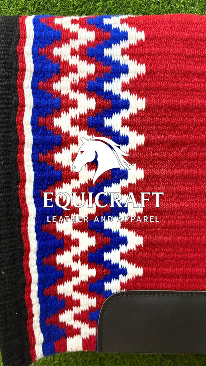 Western Show Saddle Pad | Red Blue Black Turquoise Wool Blanket | Hand-Woven Southwestern Horse Saddle Pad | Rodeo show Pad Equestrian Gift