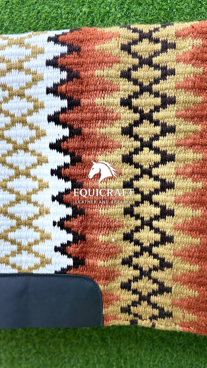 Rust Orange Gold Wool Western Saddle Pad – Aztec Zigzag Show Pad | Horse Blanket Barrel Racing Rodeo Ranch Tack