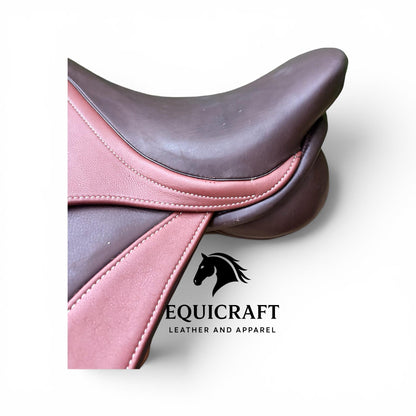 Double tone Premium Close Contact Saddle | Brown Leather English Riding Saddle for Training & Jumping