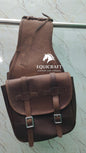 Brown Crazy Horse Leather Western Saddle Bag – Double Buckle Rustic Horse Trail Bag | Braided Top Cowboy Tack