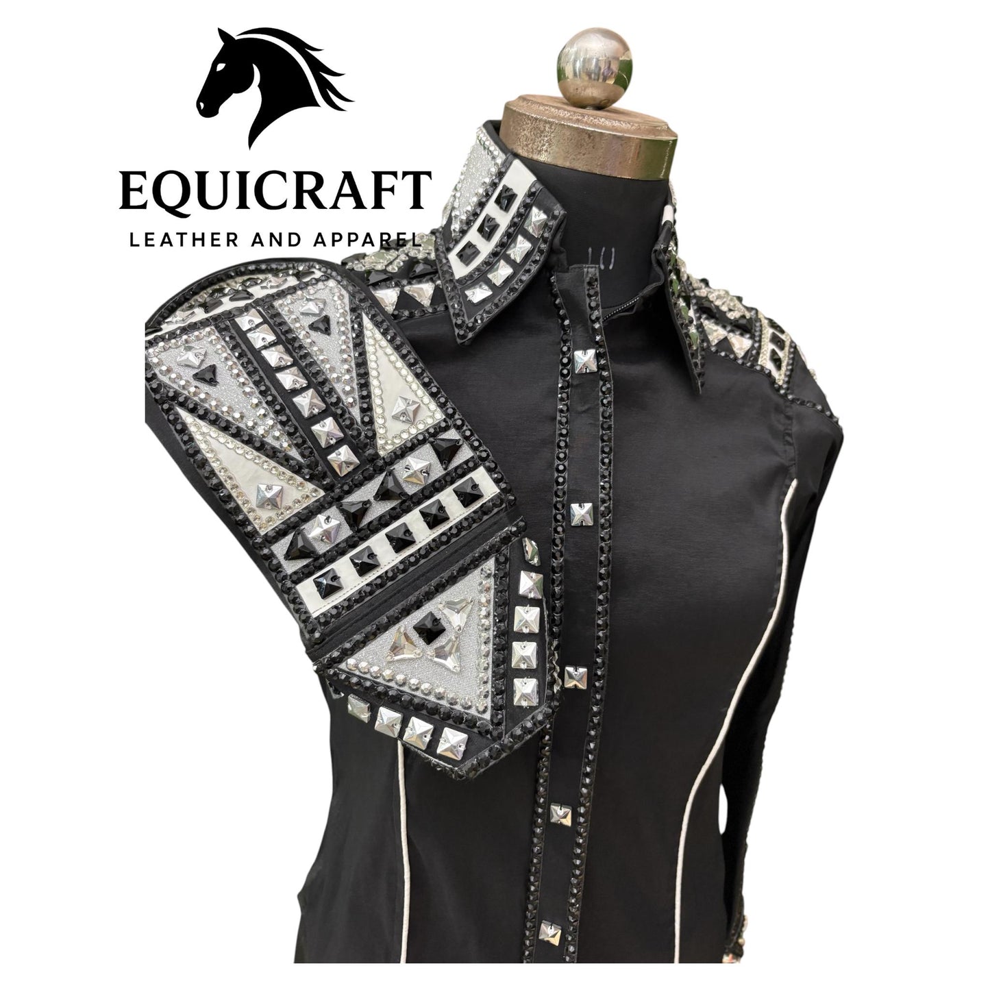 Black Crystal Western Show Shirt – Women's Rodeo Queen Equestrian Top | Rhinestone Showmanship Horsemanship Apparel