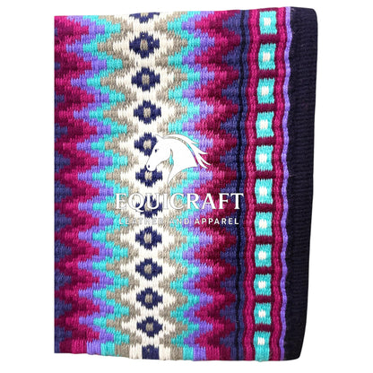 Navy Turquoise Wool Western Saddle Pad – Aztec Zigzag Show Pad | Horse Blanket Barrel Racing Rodeo Ranch Tack