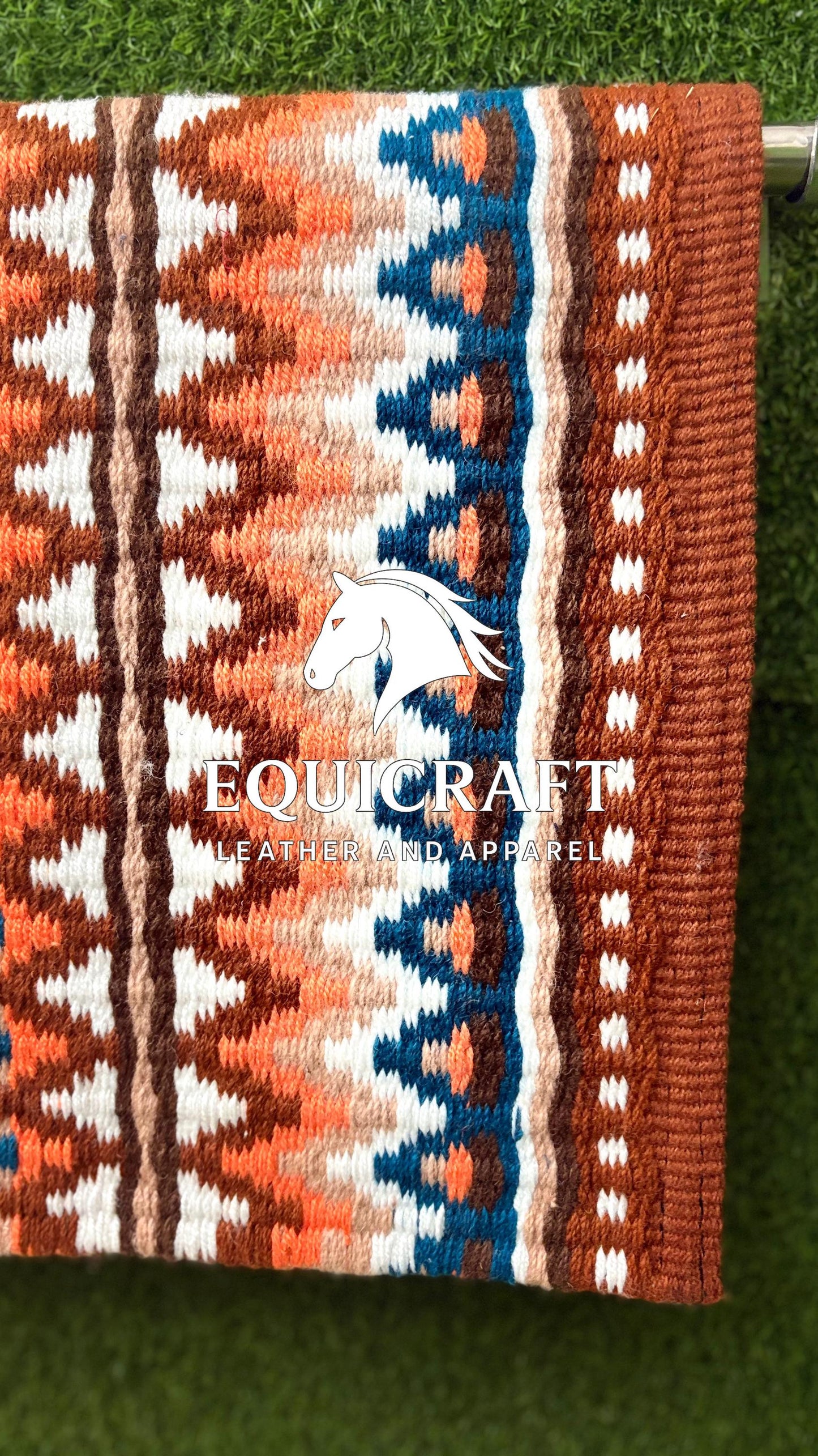 Western Saddle Pad | Brown Orange Teal Aztec Wool Horse Blanket | Show Saddle Pad | Trail Riding Pad | Reining Pad | Quarter Horse Pad
