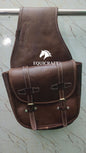 Dark Brown Oiled Leather Western Saddle Bag – Double Buckle Large Horse Trail Bag | Brass Hardware Cowboy Tack