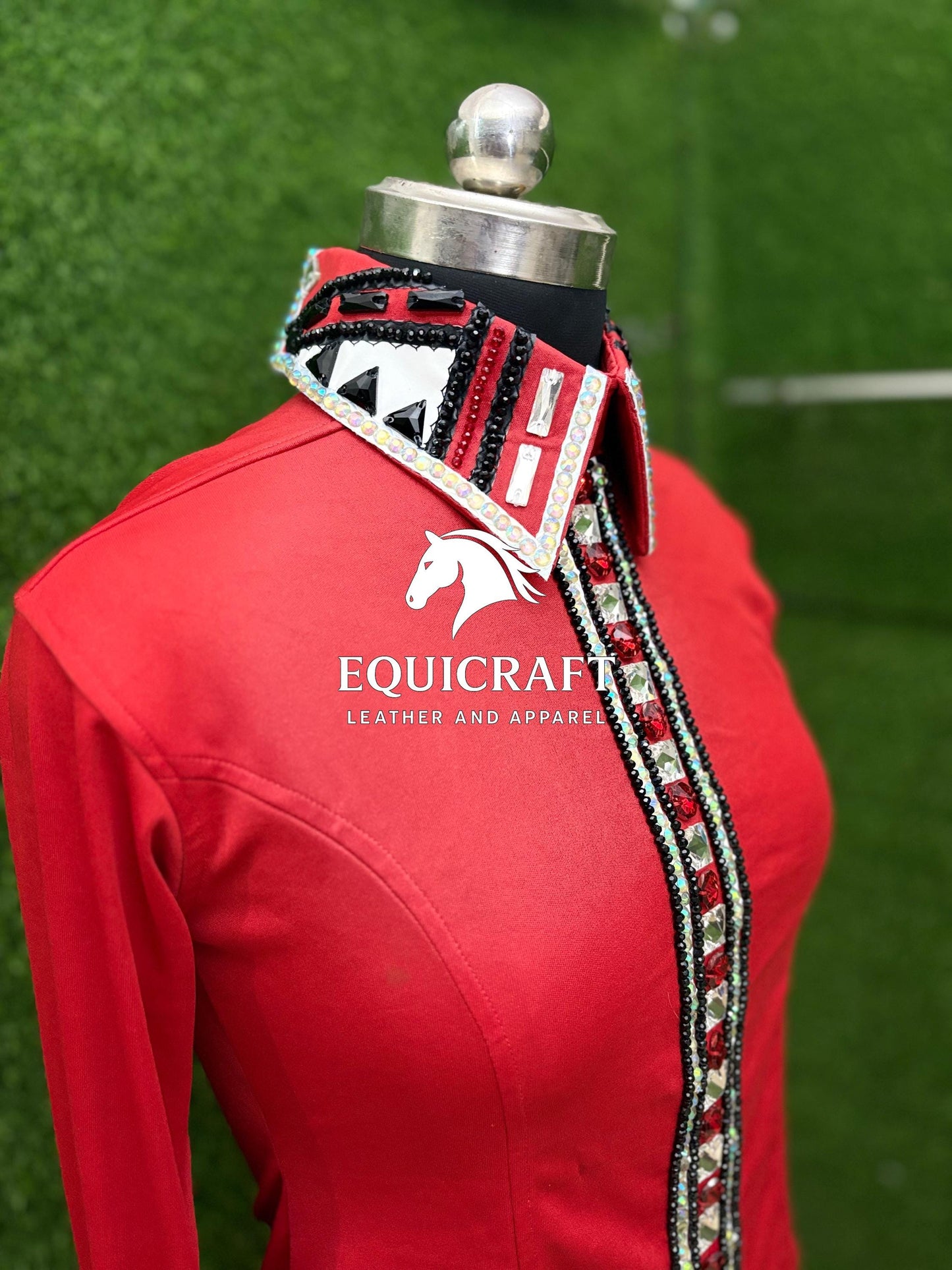 Womens Western Show Shirt | Red Crystal Rhinestone Embellished Showmanship Shirt | Ladies Rodeo Queen Blouse | Horse Show Shirt