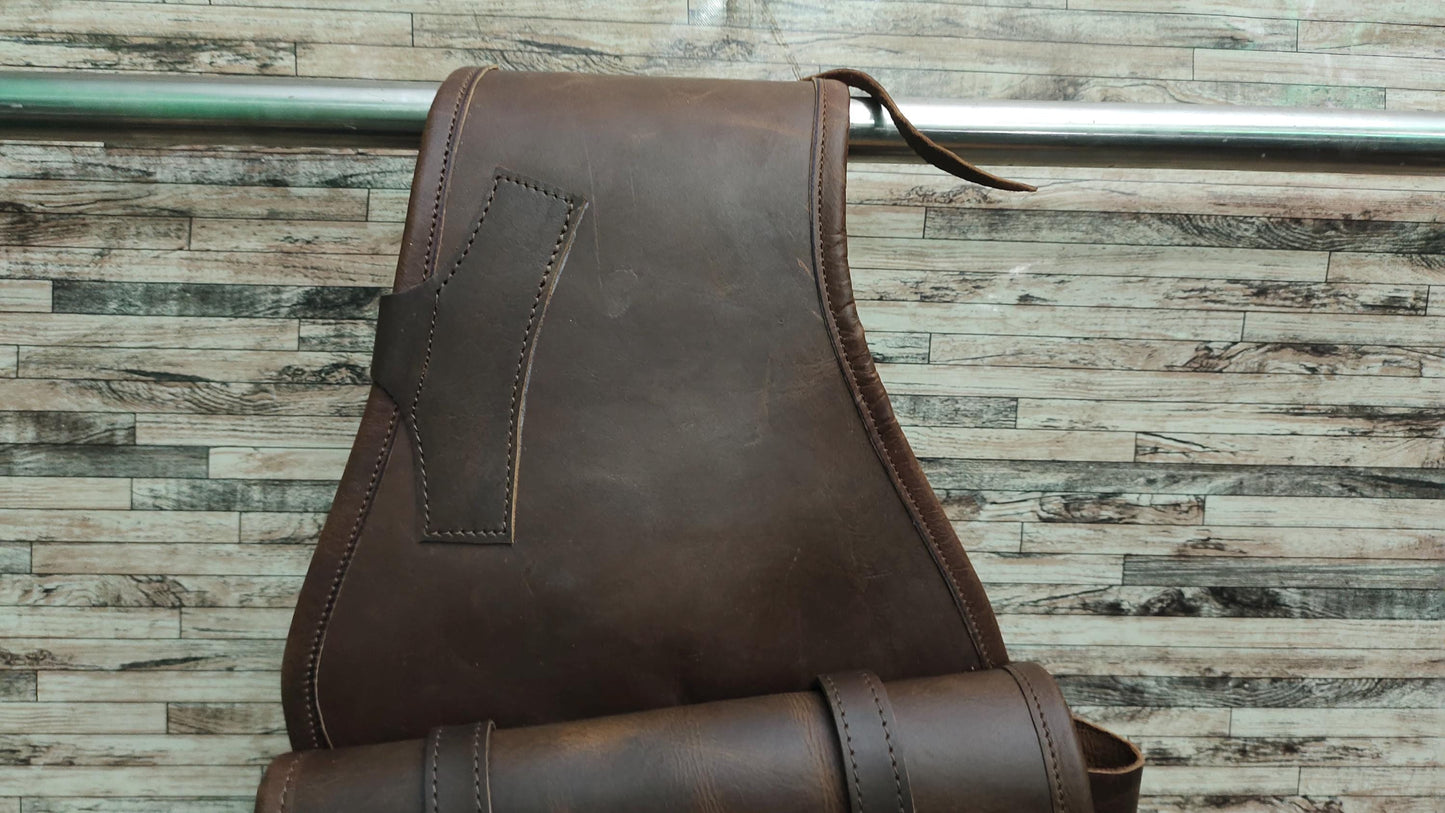Brown Crazy Horse Leather Western Saddle Bag – Single Buckle Large Rustic Horse Trail Bag | Cowboy Riding Tack