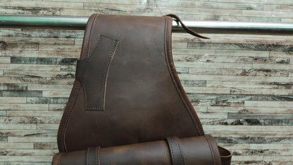 Brown Crazy Horse Leather Western Saddle Bag – Single Buckle Large Rustic Horse Trail Bag | Cowboy Riding Tack