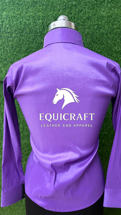 Womens Western Show Shirt | Lavender Purple Satin Showmanship Shirt | Ladies Fitted Puff Sleeve Rodeo Blouse | Horse Show Shirt