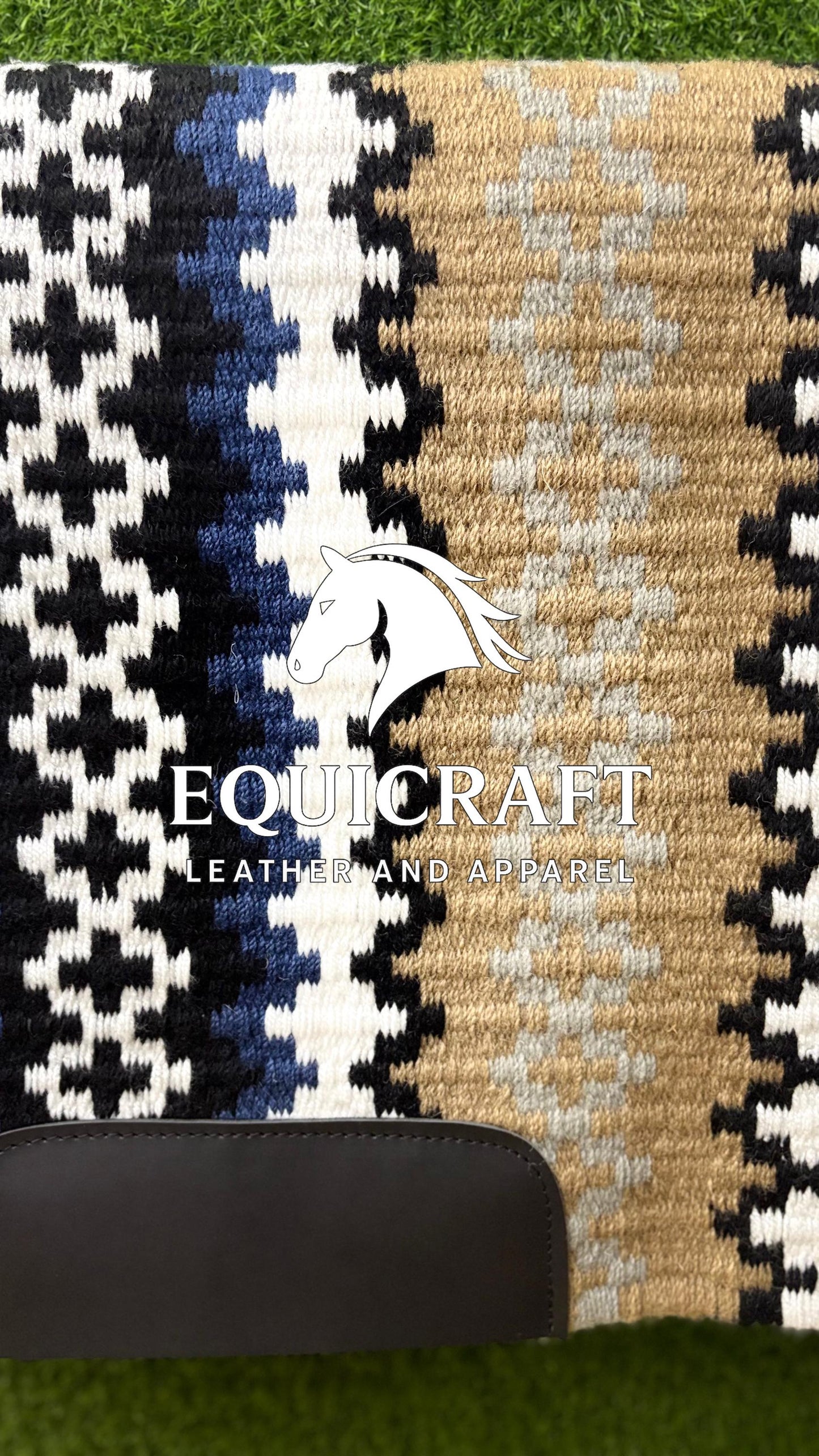 Blue Tan Wool Western Saddle Pad – Horse Blanket Barrel Racing Rodeo Tack Diamond Show Pad