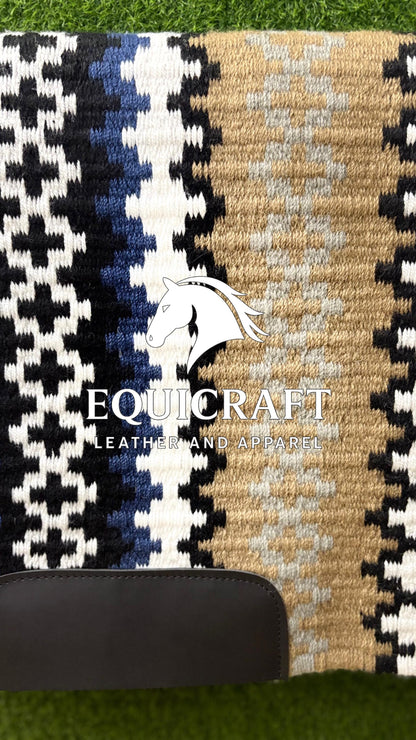 Blue Tan Wool Western Saddle Pad – Horse Blanket Barrel Racing Rodeo Tack Diamond Show Pad