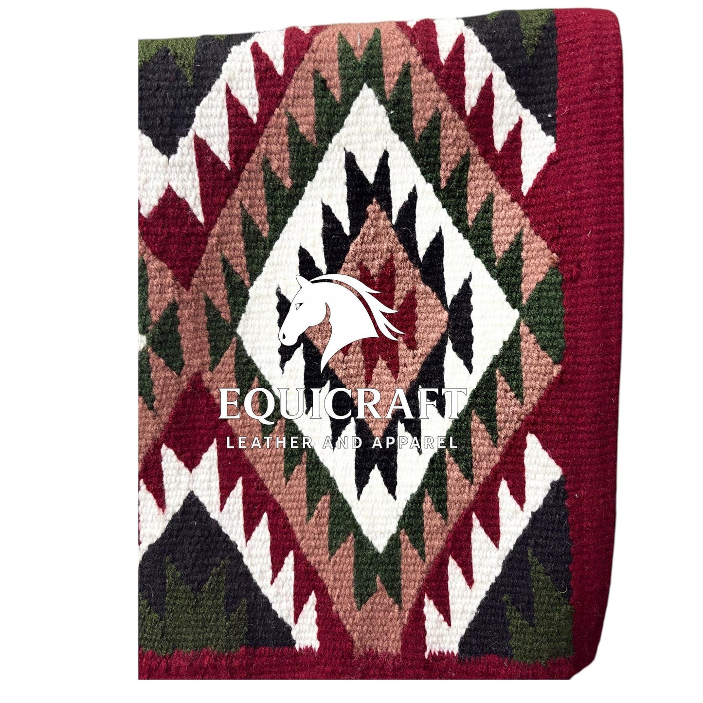 Burgundy Green Wool Western Saddle Blanket – Aztec Diamond Show Blanket | Horse Pad Barrel Racing Rodeo Ranch Tack
