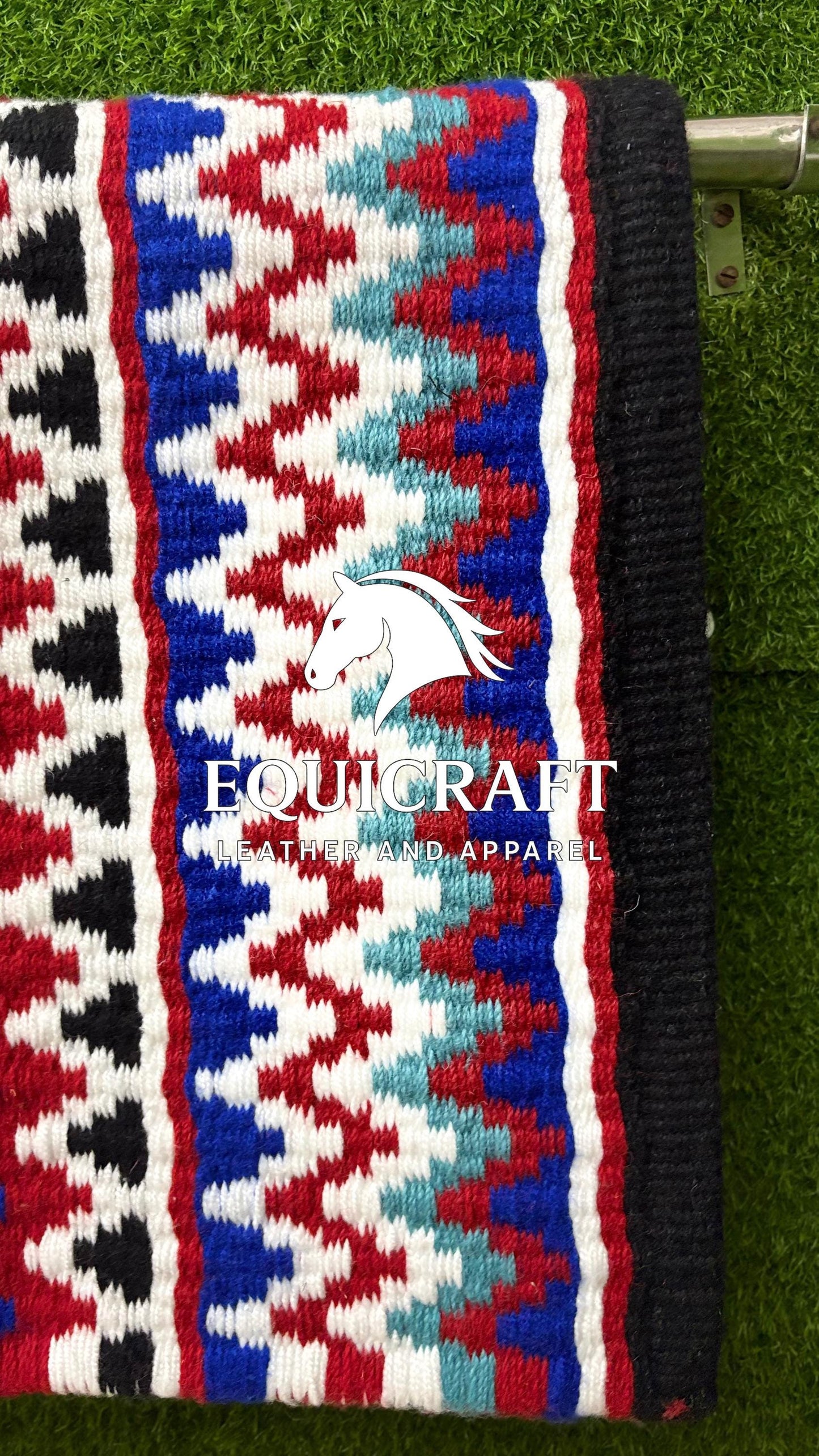 Western Show Saddle Pad | Red Blue Black Turquoise Wool Blanket | Hand-Woven Southwestern Horse Saddle Pad | Rodeo show Pad Equestrian Gift