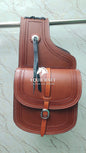 Tan Leather Western Saddle Bag – Border Stamp Concho Horse Trail Bag | Single Buckle Cowboy Riding Tack