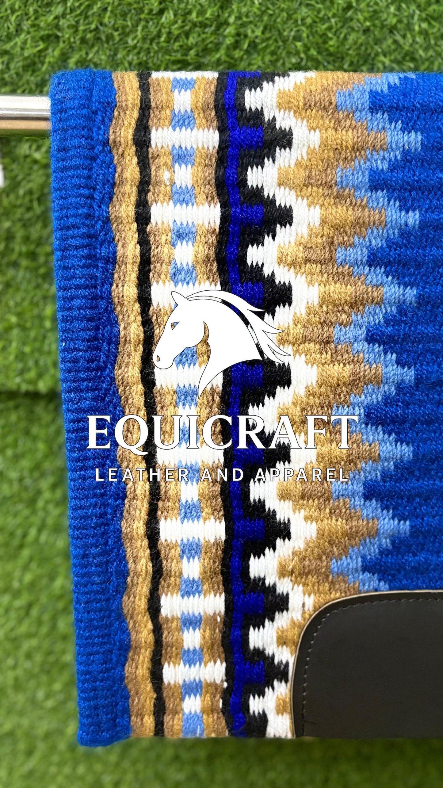 Western Saddle Pad | Royal Blue Tan Gold Aztec Wool Horse Blanket | Show Saddle Pad | Trail Riding Pad | Reining Pad | Quarter Horse Pad
