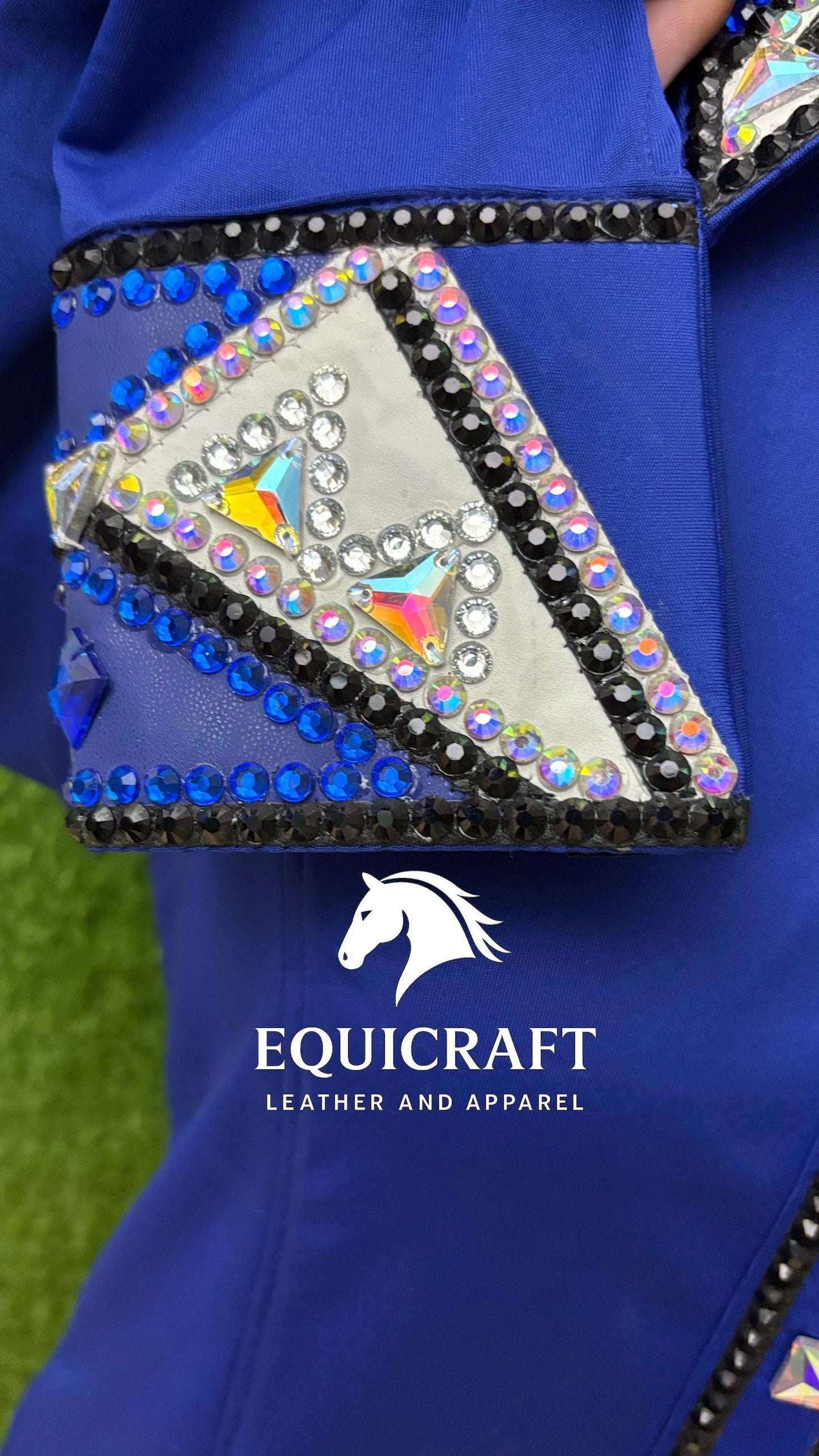 Womens Western Show Shirt | Royal Blue Black AB Crystal Rhinestone Showmanship Shirt | Ladies Rodeo Queen Blouse | Horse Show Shirt