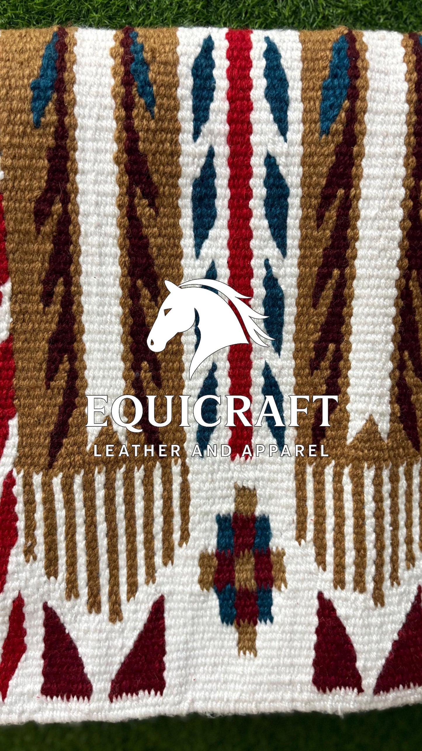Aztec Western Show Saddle Pad | Orange Blue White Wool Blanket | Hand-Woven Southwestern Horse Saddle Pad | Trail Pad Equestrian Gift
