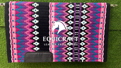 Black Pink Teal Wool Western Saddle Pad – Aztec Star Show Pad | Horse Blanket Barrel Racing Rodeo Ranch Tack