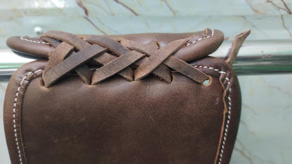 Dark Brown Oiled Leather Western Saddle Bag – Double Buckle Large Horse Trail Bag | Brass Hardware Cowboy Tack