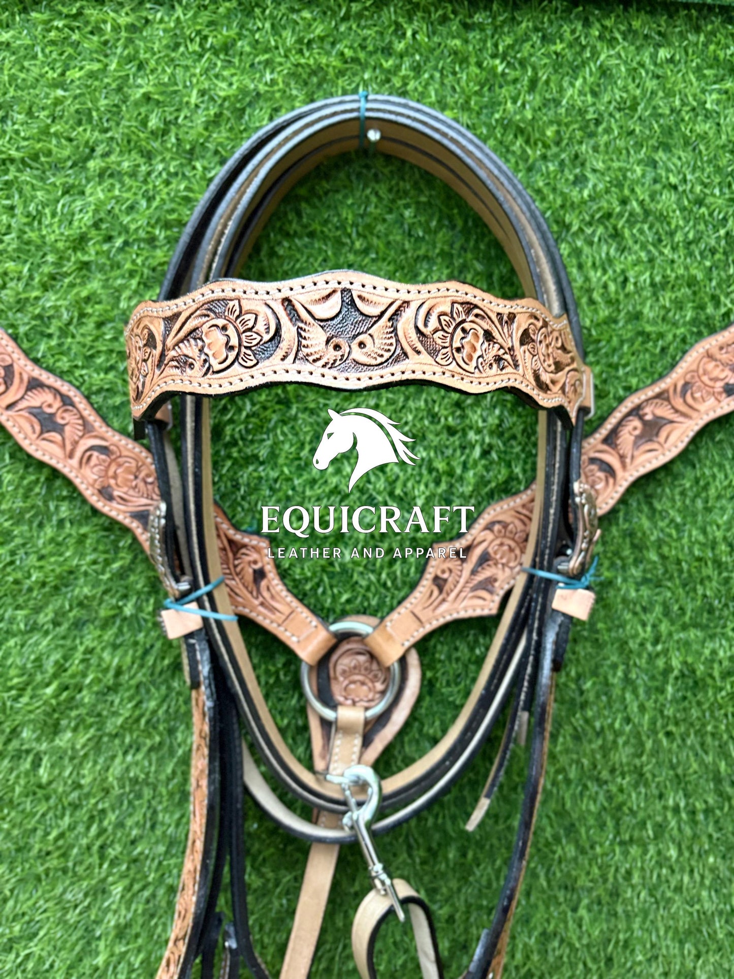 Tan Black Floral Tooled Leather Western Headstall & Breast Collar Set – Antique Concho Horse Tack | Barrel Racing Rodeo