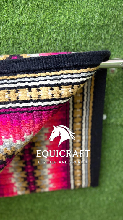Western Saddle Pad | Black Pink Gold Aztec Wool Horse Blanket | Show Saddle Pad | Trail Riding Pad | Reining Pad | Quarter Horse Pad |