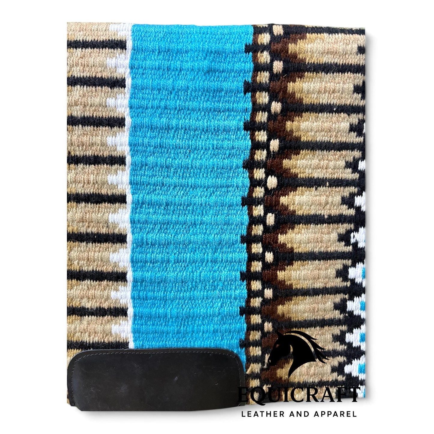 Western Wool Saddle Blanket, Turquoise Cream Brown Striped Southwestern Pattern, Horse Saddle Pad, Show Blanket New Size:-34x40