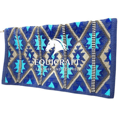 Navy Blue Turquoise Wool Western Saddle Blanket – Aztec Diamond Show Blanket | Horse Pad Barrel Racing Rodeo Tack