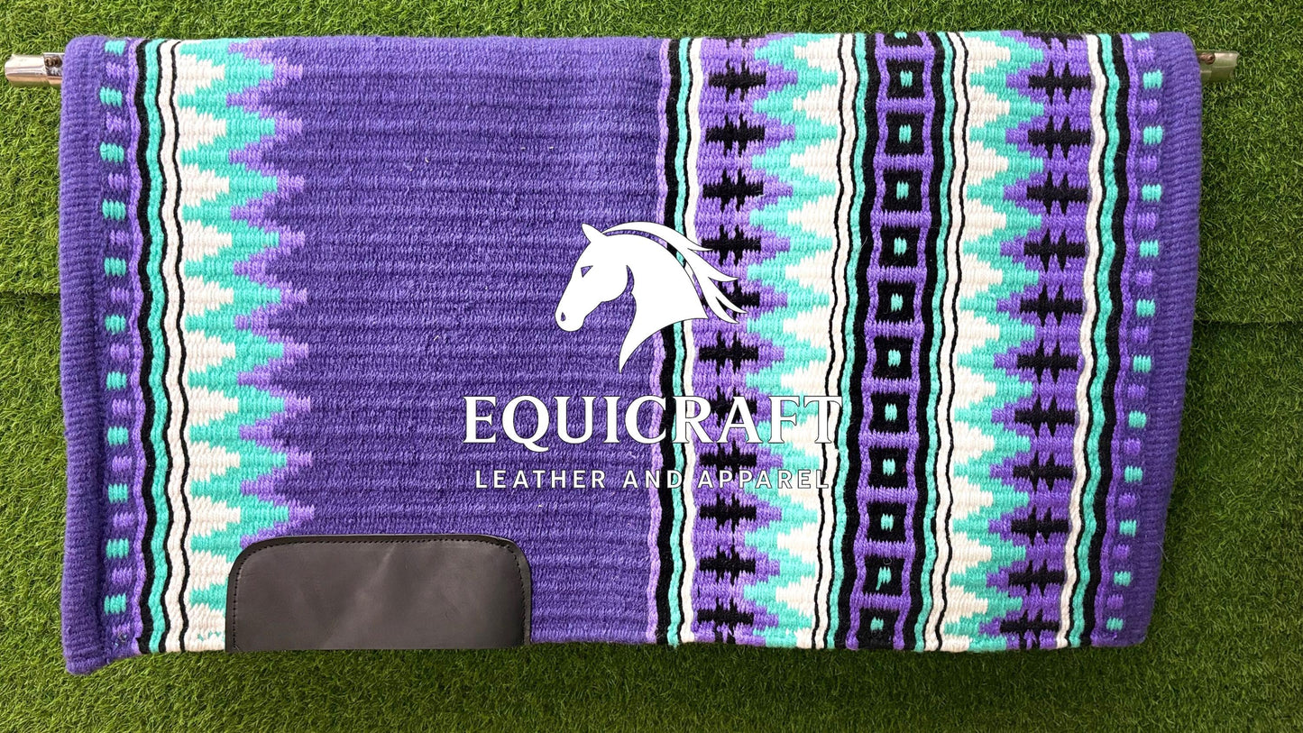 Purple Turquoise Wool Western Saddle Pad – Aztec Stripe Show Pad | Horse Blanket Barrel Racing Rodeo Ranch Tack