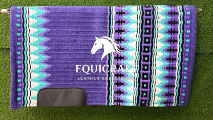 Purple Turquoise Wool Western Saddle Pad – Aztec Stripe Show Pad | Horse Blanket Barrel Racing Rodeo Ranch Tack