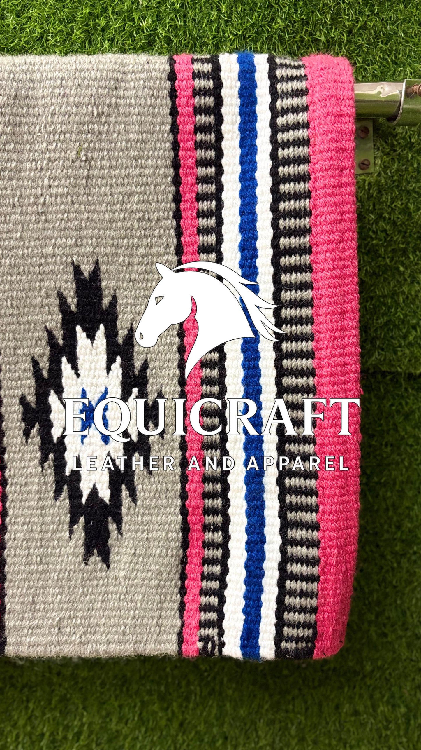 Western Saddle Blanket | Gray Pink Black Blue Wool Pad | Hand-Woven Southwestern Horse Saddle Blanket | Equestrian Gift SIZE 34X34
