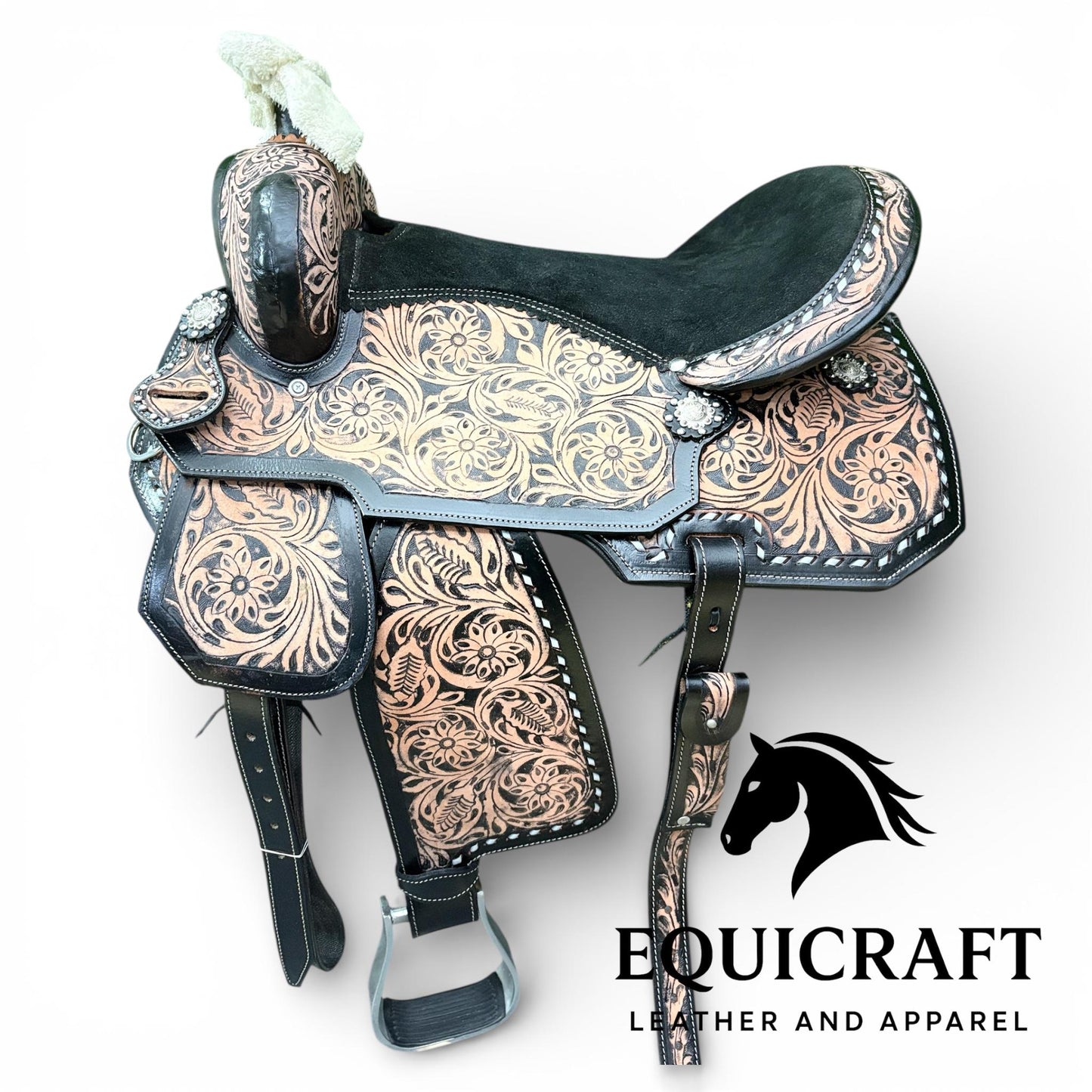 Hand Tooled Leather Western Saddle with Tack Set