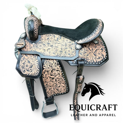 Hand Tooled Leather Western Saddle with Tack Set
