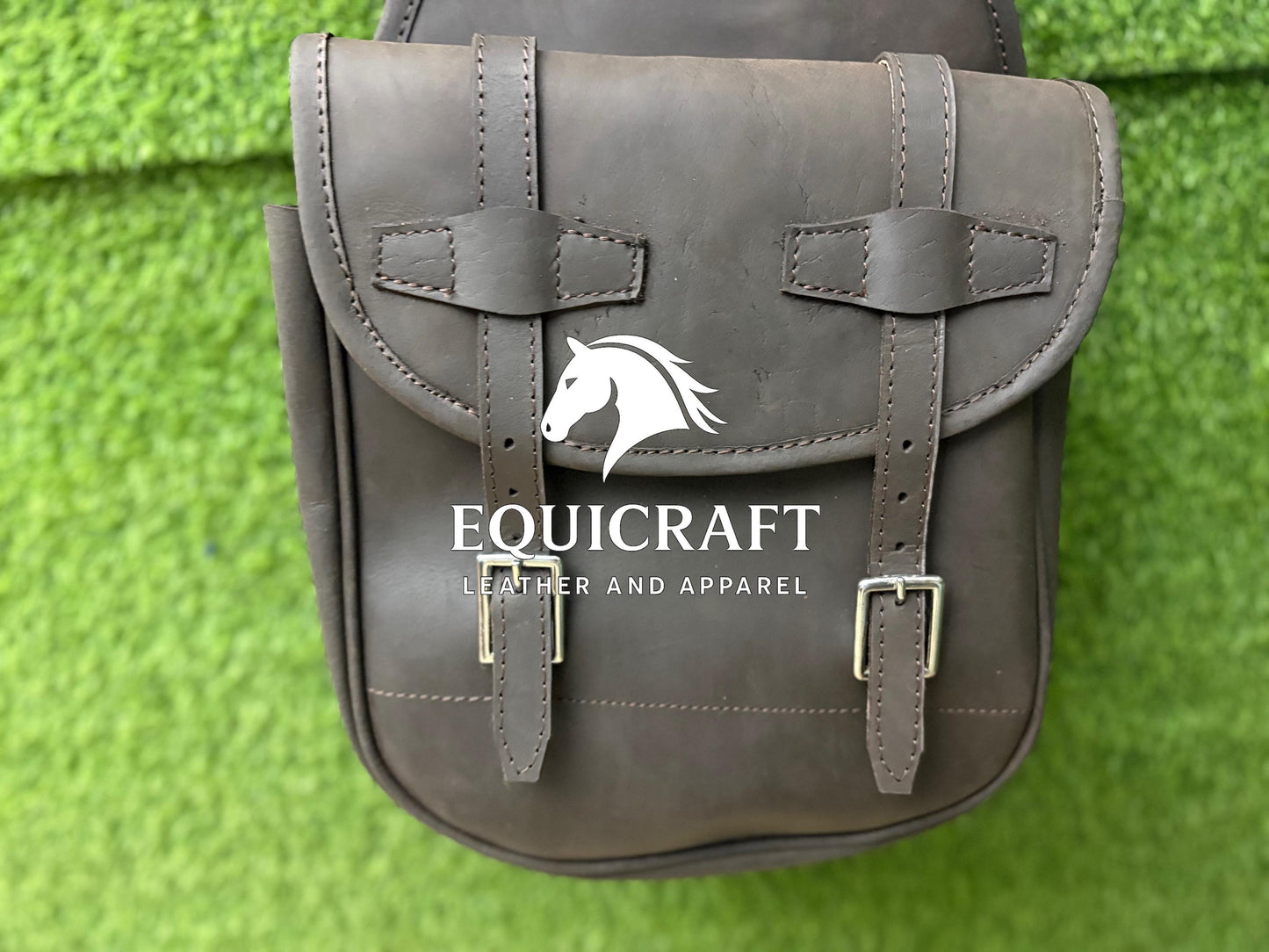 Dark Brown Crazy Horse Leather Saddle Bag – Double Buckle Western Trail Bag | Rustic Cowboy Riding Tack
