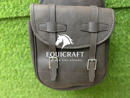 Dark Brown Crazy Horse Leather Saddle Bag – Double Buckle Western Trail Bag | Rustic Cowboy Riding Tack