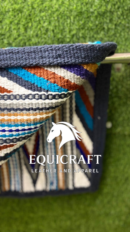 Aztec Western Saddle Blanket | Multicolor Turquoise Purple Gold Wool Pad | Hand-Woven Southwestern Horse Saddle Blanket | Show Pad