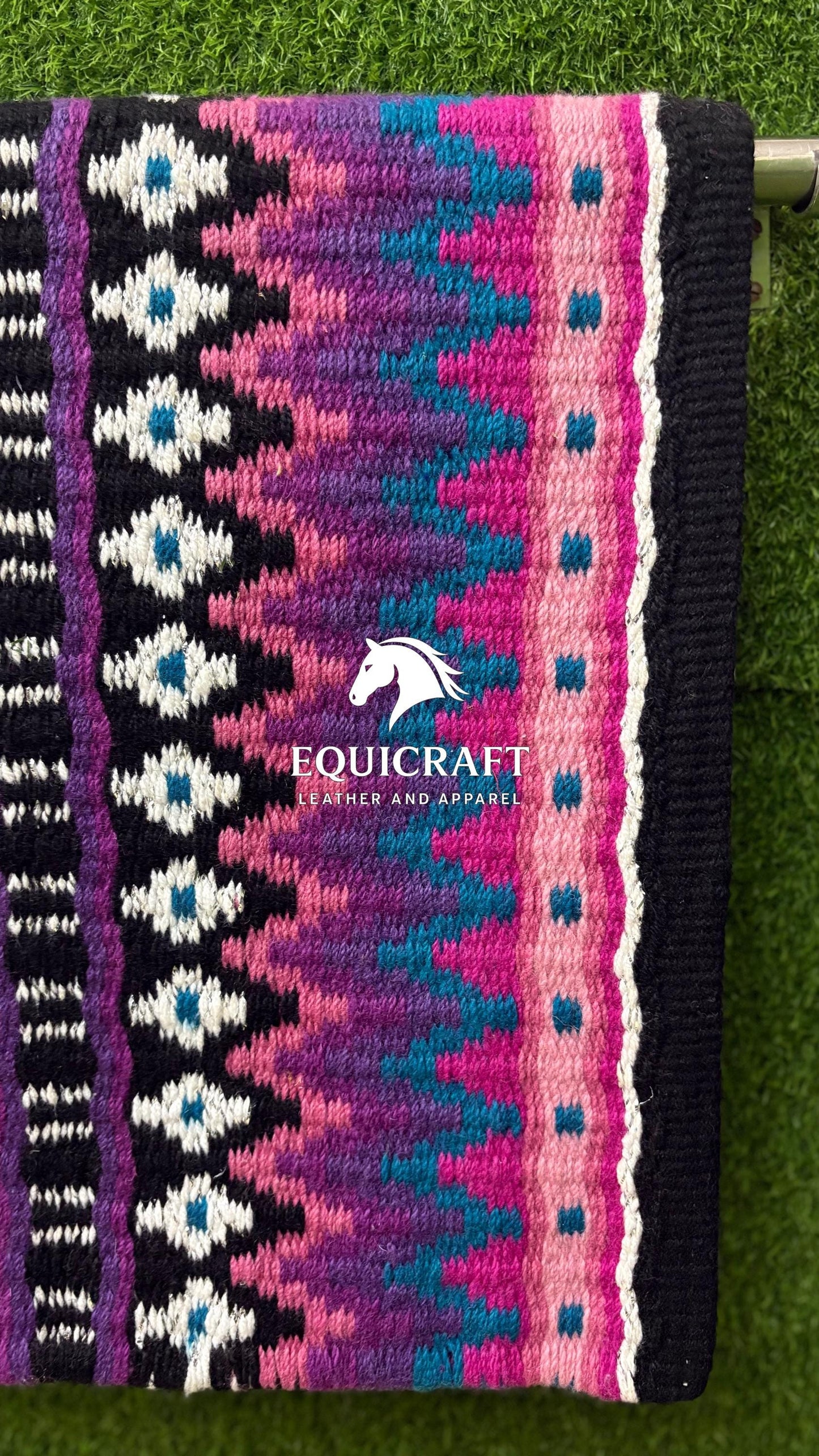 Black Pink Teal Wool Western Saddle Pad – Aztec Star Show Pad | Horse Blanket Barrel Racing Rodeo Ranch Tack