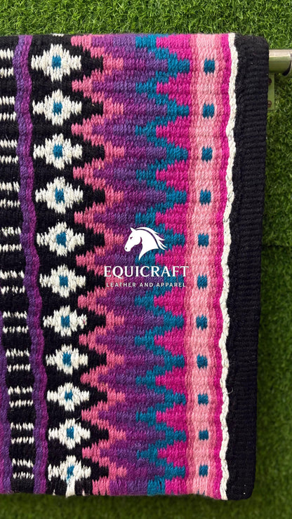 Black Pink Teal Wool Western Saddle Pad – Aztec Star Show Pad | Horse Blanket Barrel Racing Rodeo Ranch Tack