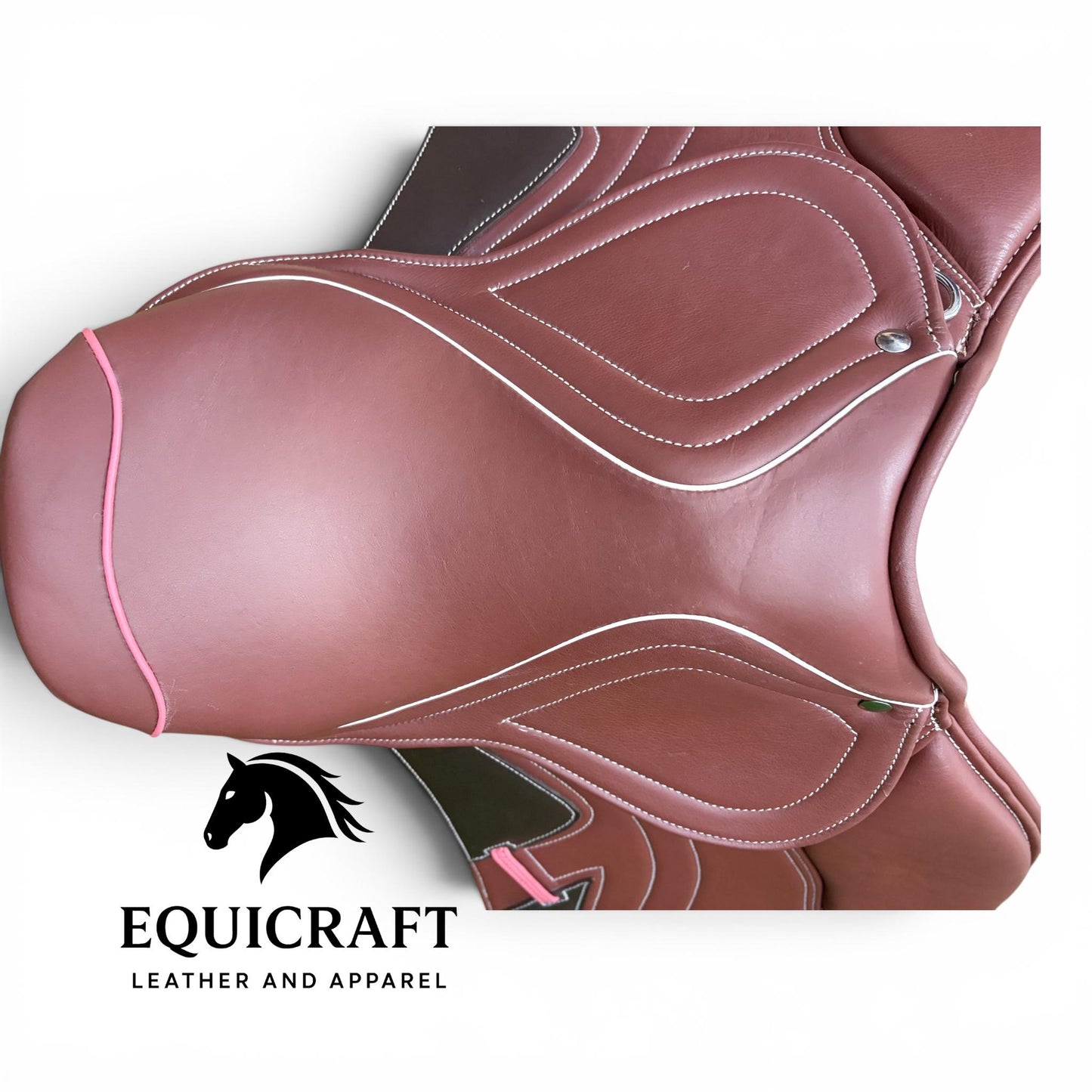 Brown Leather Close Contact Horse Saddle, English All Purpose Jumping Saddle with Iron Stirrups, 14 to 18 Inch Seat Sizes Available