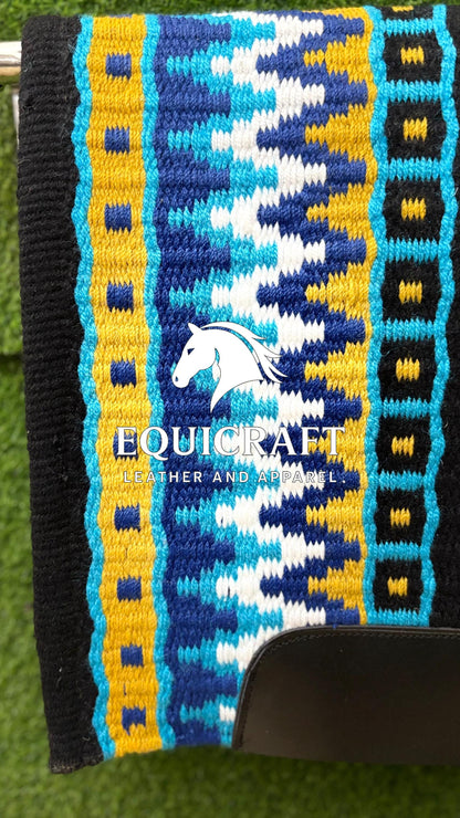 Western Show Saddle Pad | Black Turquoise Yellow Blue Wool Blanket | Hand-Woven Southwestern Horse Saddle Pad | ShowTrail Pad