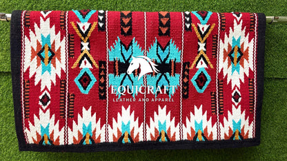 Western Show Saddle Pad | Red Blanket | Aztec Wool Horse Pad | Turquoise Southwest Saddle Blanket | Horse Tack Gift