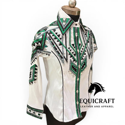 White Western Show Shirt | Rodeo Shirt Women | Cowgirl Show Clothing | Equestrian Apparel