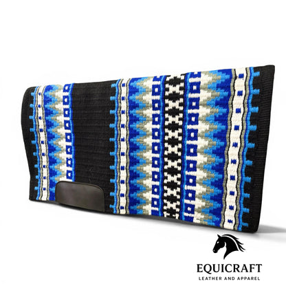 Royal Blue Black Wool Western Saddle Pad – Zigzag Show Pad | Horse Blanket Barrel Racing Rodeo Tack
