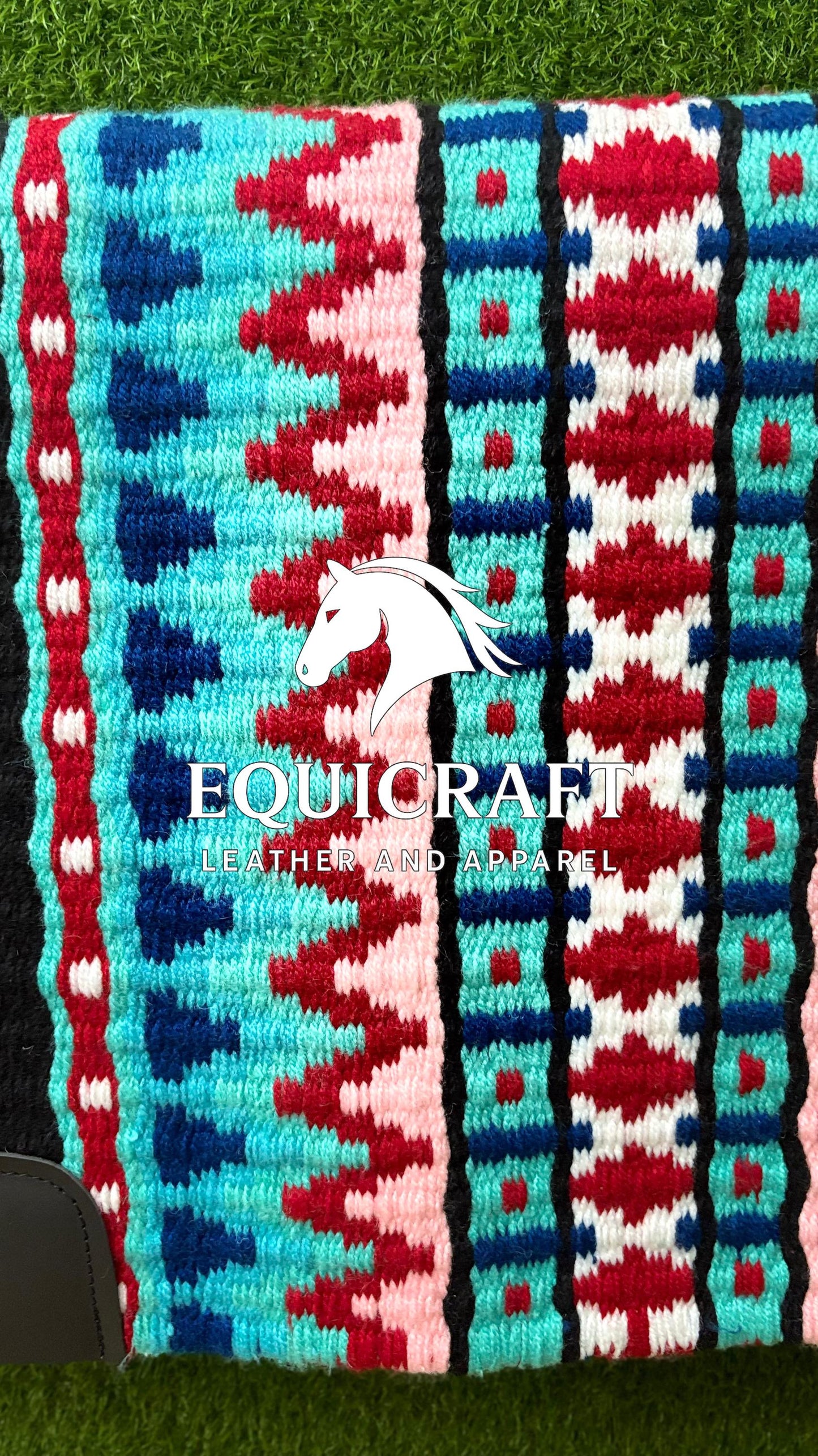 Western Saddle Pad | Turquoise Red Blue Aztec Wool Horse Blanket | Show Saddle Pad | Trail Riding Pad | Reining Pad | Quarter Horse Pad |