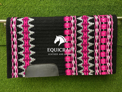 Pink Black Wool Western Saddle Pad – Horse Blanket Barrel Racing Rodeo Tack Diamond Show Pad