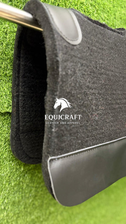 18 MM Black Woollen  Felt Saddle Pad with Hand-Carved Leather | Western Riding Pad | 30X30" & 32X32"