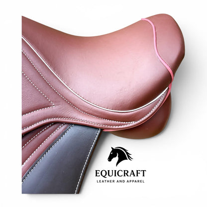 Brown Leather Close Contact Horse Saddle, English All Purpose Jumping Saddle with Iron Stirrups, 14 to 18 Inch Seat Sizes Available