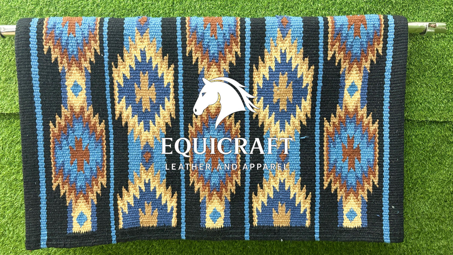 Blue Black Wool Western Saddle Blanket Diamond Show Blanket Horse Pad Rodeo Ranch Tack
