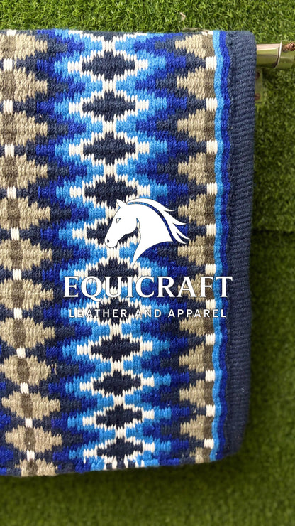 Western Show Saddle Pad | Navy Blue Tan Turquoise Wool Blanket | Hand-Woven Southwestern Horse Saddle Pad | ShowTrail Pad Equestrian Gift
