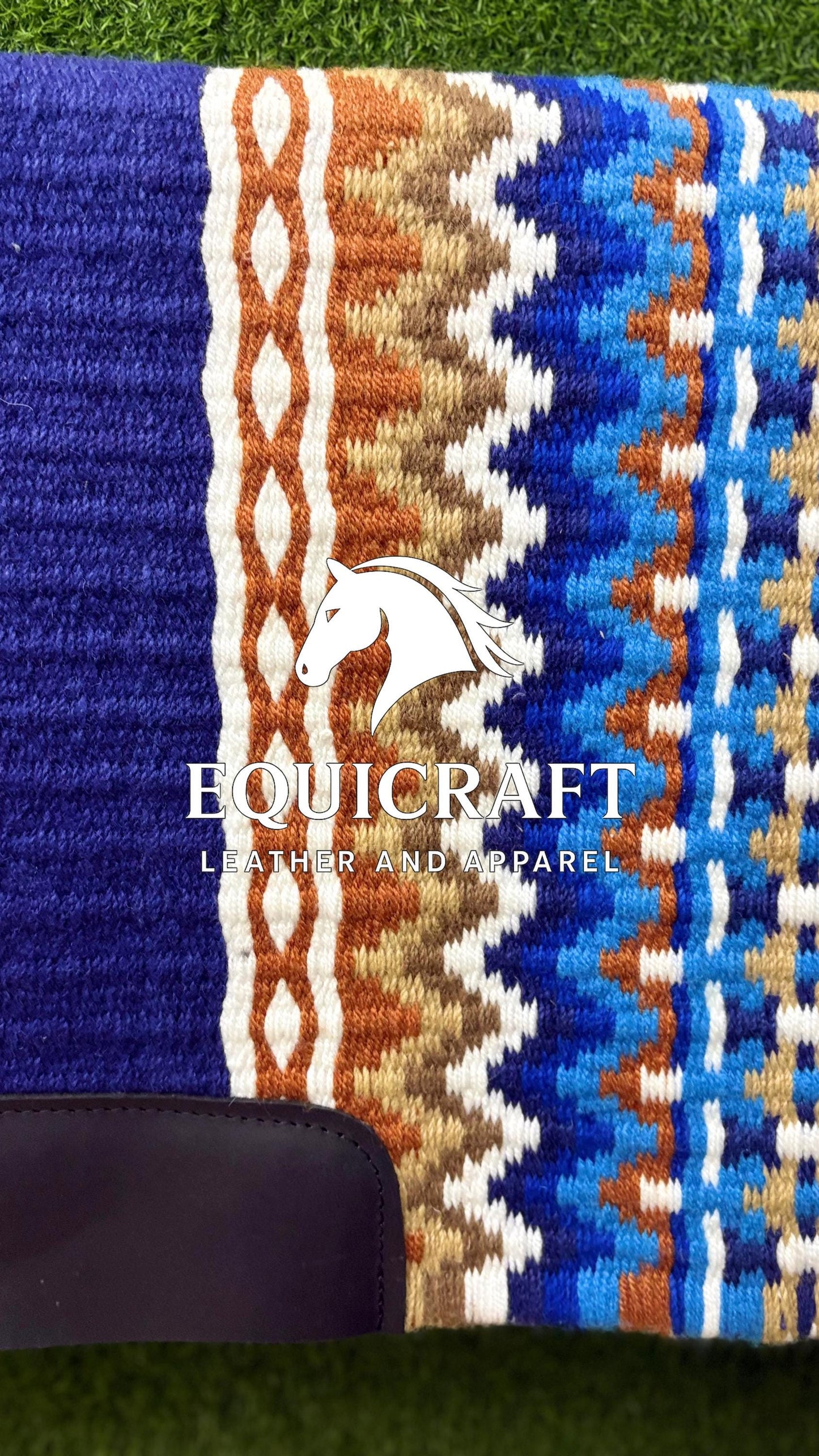 Western Show Saddle Pad | Royal Blue Rust Tan White Wool Blanket | Hand-Woven Southwestern Horse Saddle Pad | Trail Pad Equestrian Gift