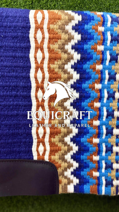 Western Show Saddle Pad | Royal Blue Rust Tan White Wool Blanket | Hand-Woven Southwestern Horse Saddle Pad | Trail Pad Equestrian Gift